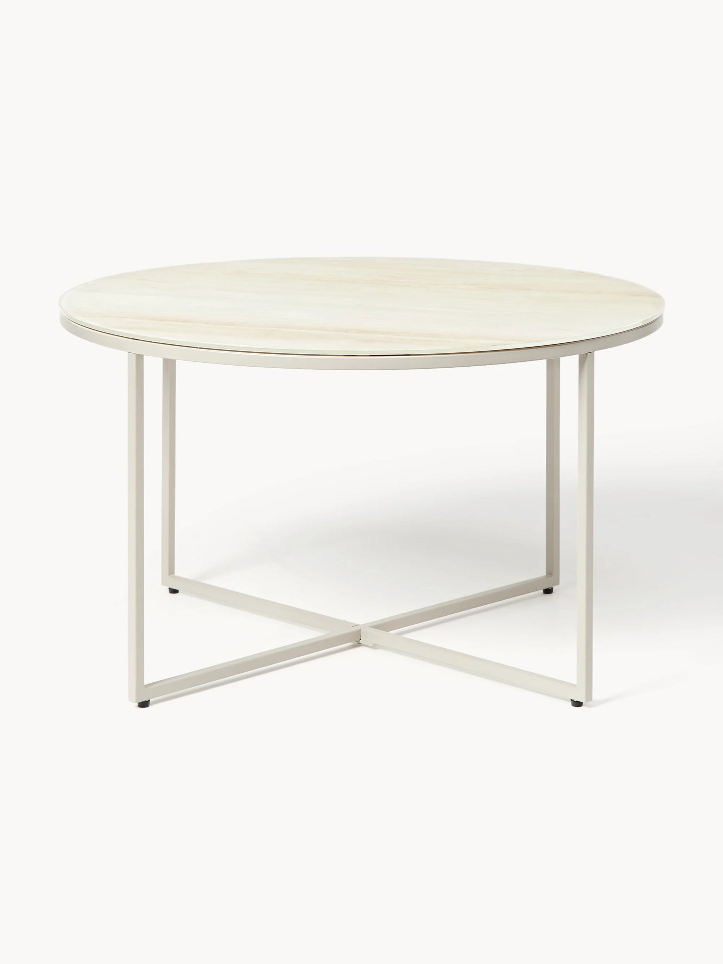 Stolik kawowy ze szklanym blatem o wyglądzie traweryntu Antigua