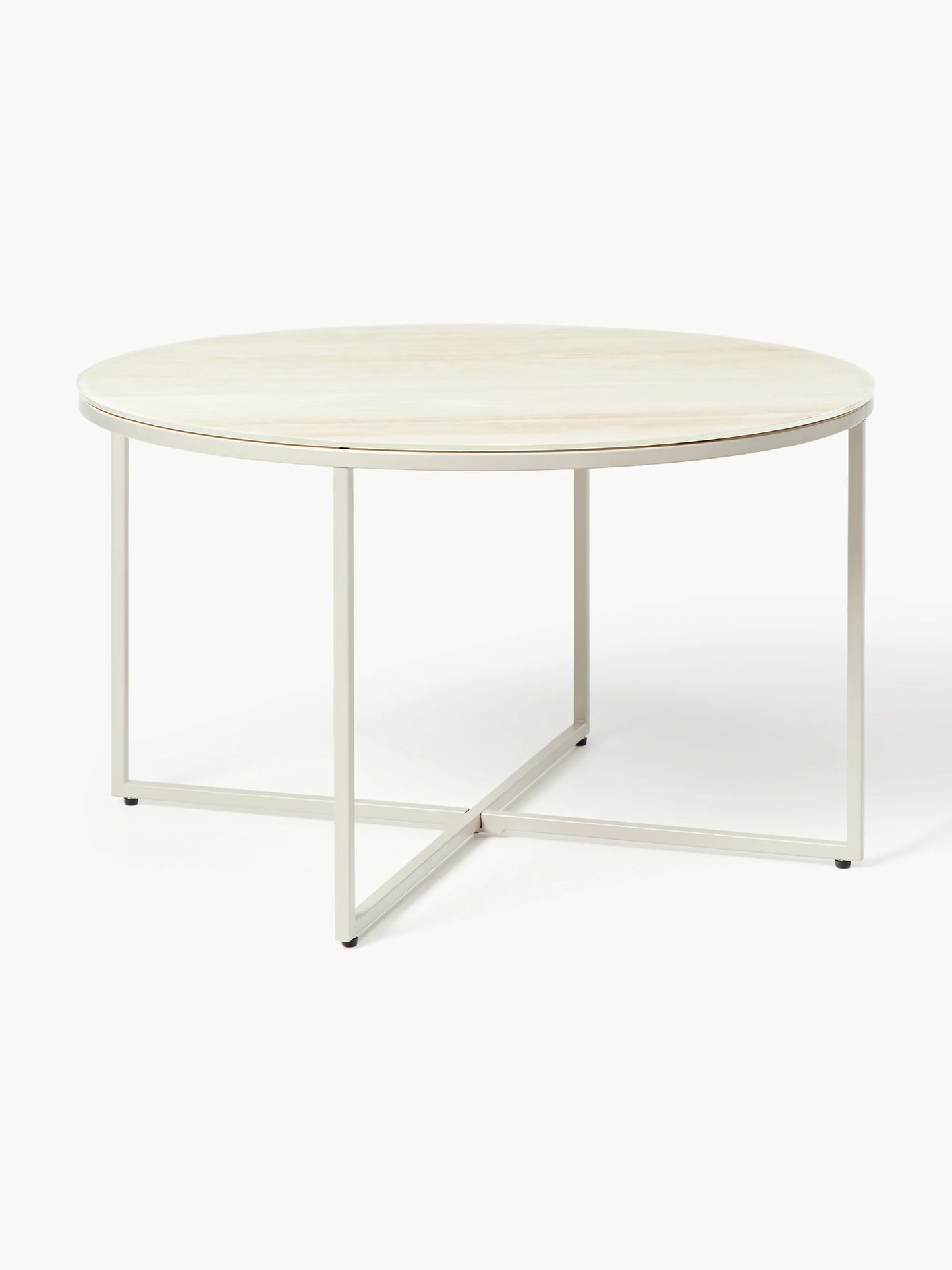 Stolik kawowy ze szklanym blatem o wyglądzie traweryntu Antigua