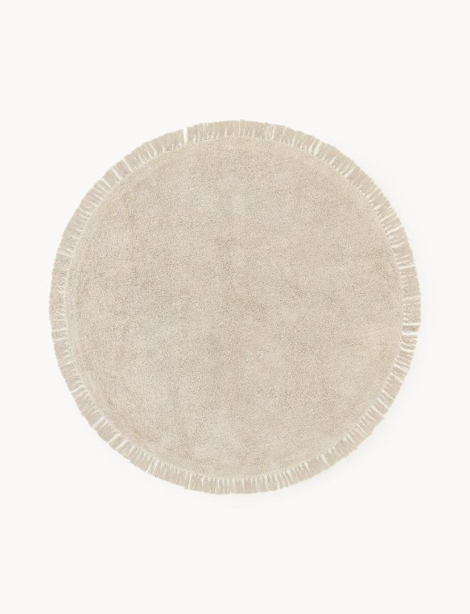 Okrągły ręcznie tuftowany dywan z bawełny z frędzlami Daya