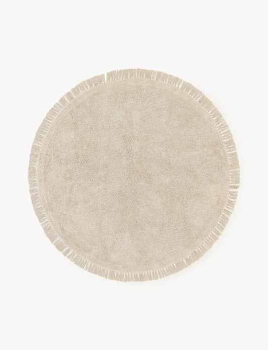 Okrągły ręcznie tuftowany dywan z bawełny z frędzlami Daya